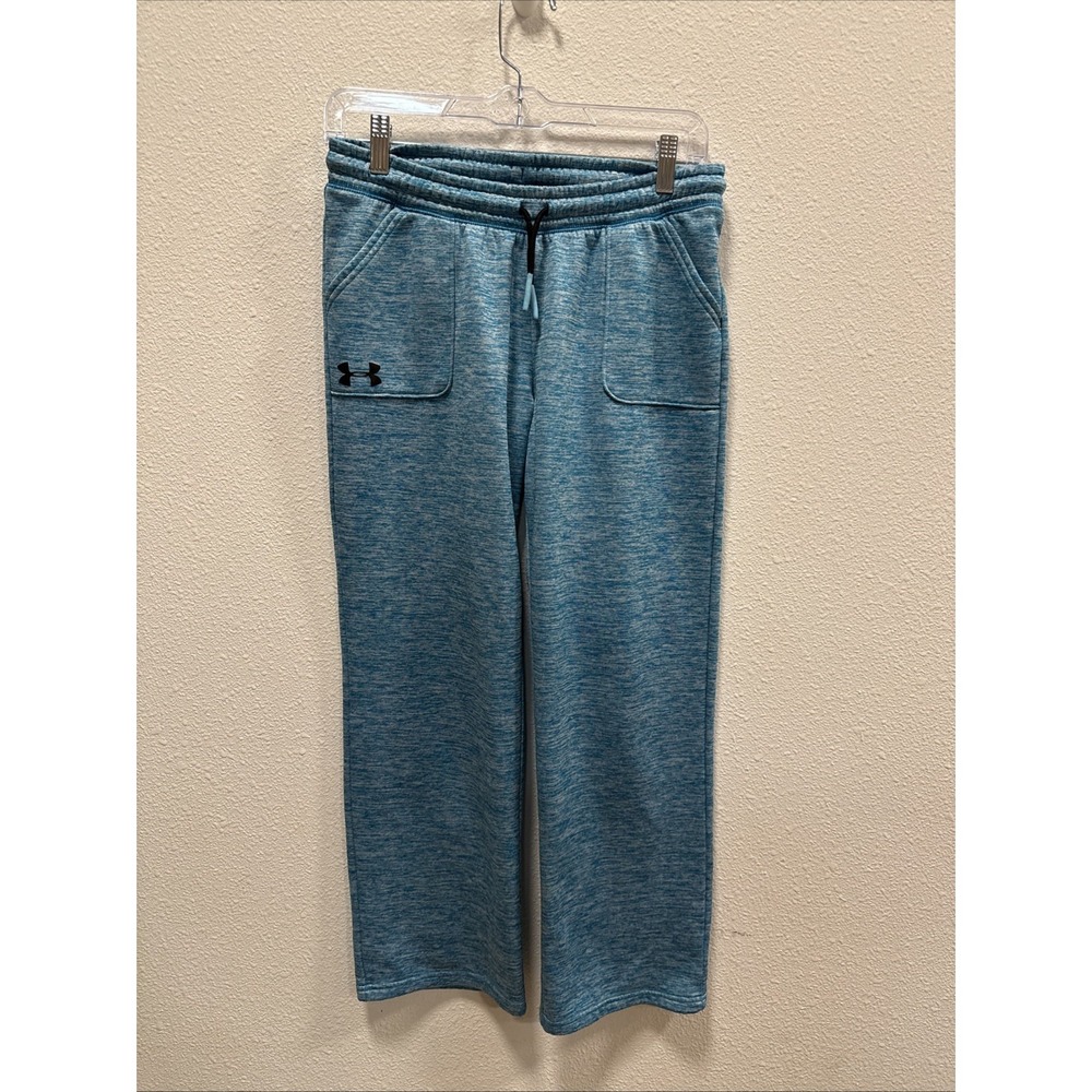 Boys Under Armour Fleeced Lines Pant Size Large Teal Blue Stretch Athletic